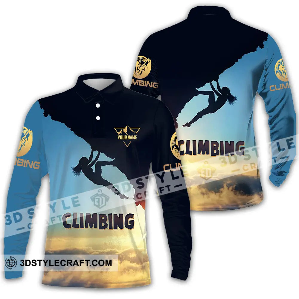 Unisex Shirt - Custom Text Climbing Long Sleeve Polo / S T-Shirt