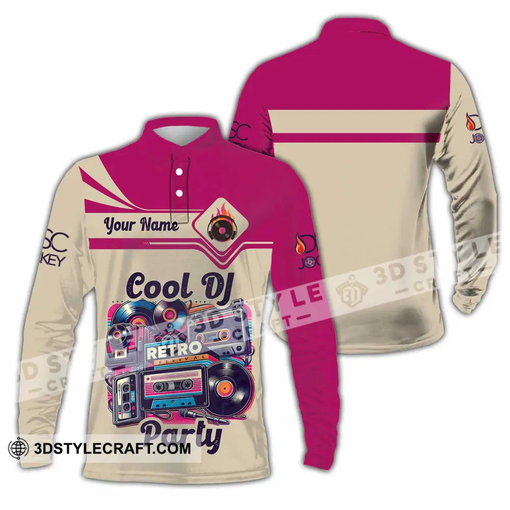 Unisex Shirt - Custom Text Shirt Cool DJ Retro Party Shirt Long Sleeve Polo / S T-shirt