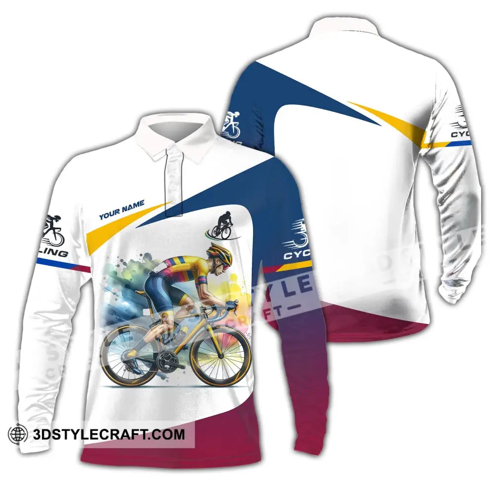Unisex Shirt - Custom Text Cycling Long Sleeve Polo / S T-Shirt