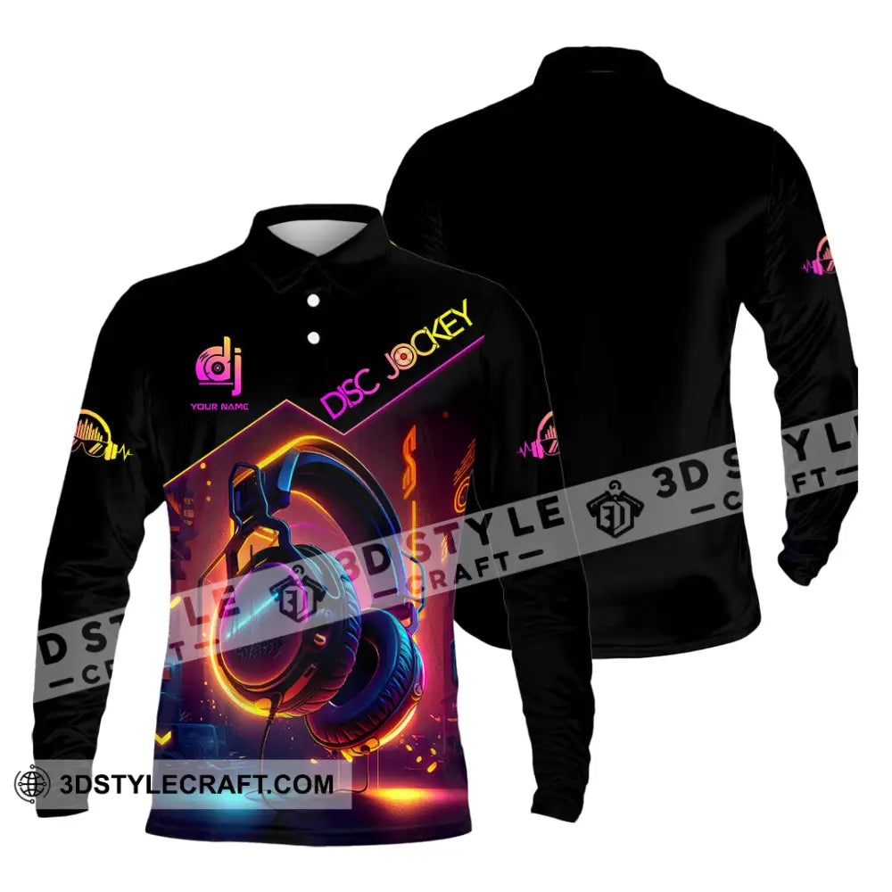 Unisex Shirt - Custom Text Shirt Disc Jockey Shirt Long Sleeve Polo / S T-shirt