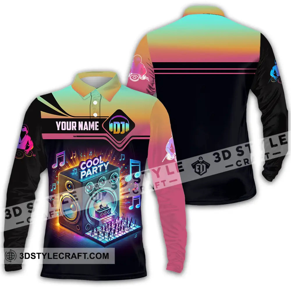 Unisex Shirt - Custom Text Dj Cool Party Long Sleeve Polo / S T-Shirt