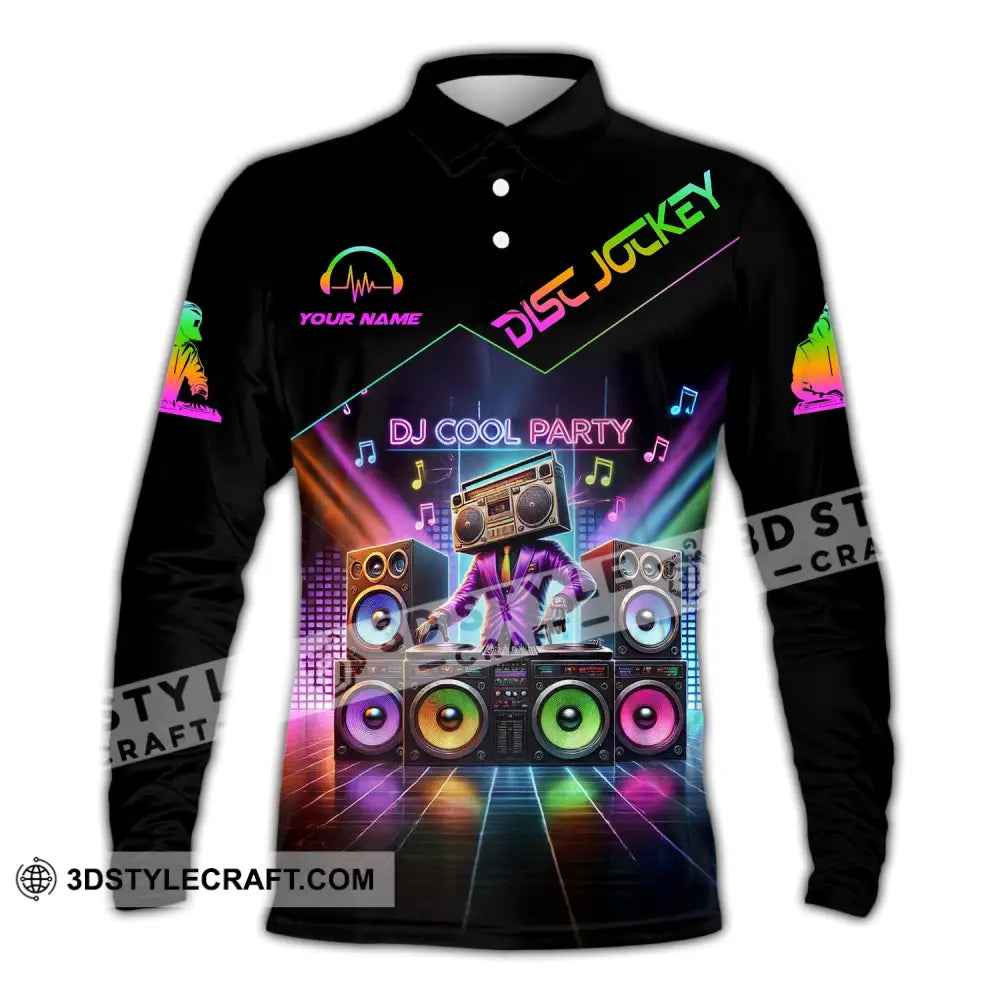 Unisex Shirt - Custom Text Dj Cool Party Long Sleeve Polo / S T-Shirt