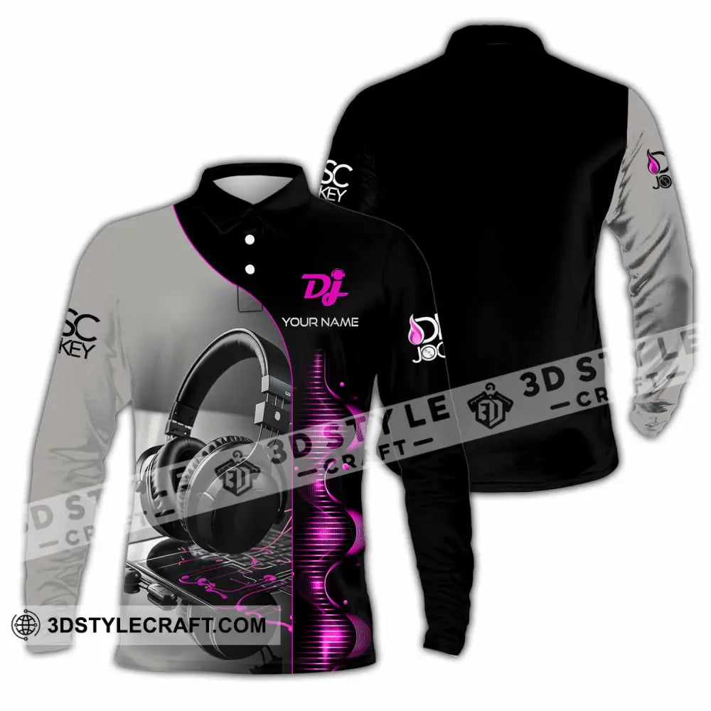 Unisex Shirt - Custom Text Dj Long Sleeve Polo / S T-Shirt