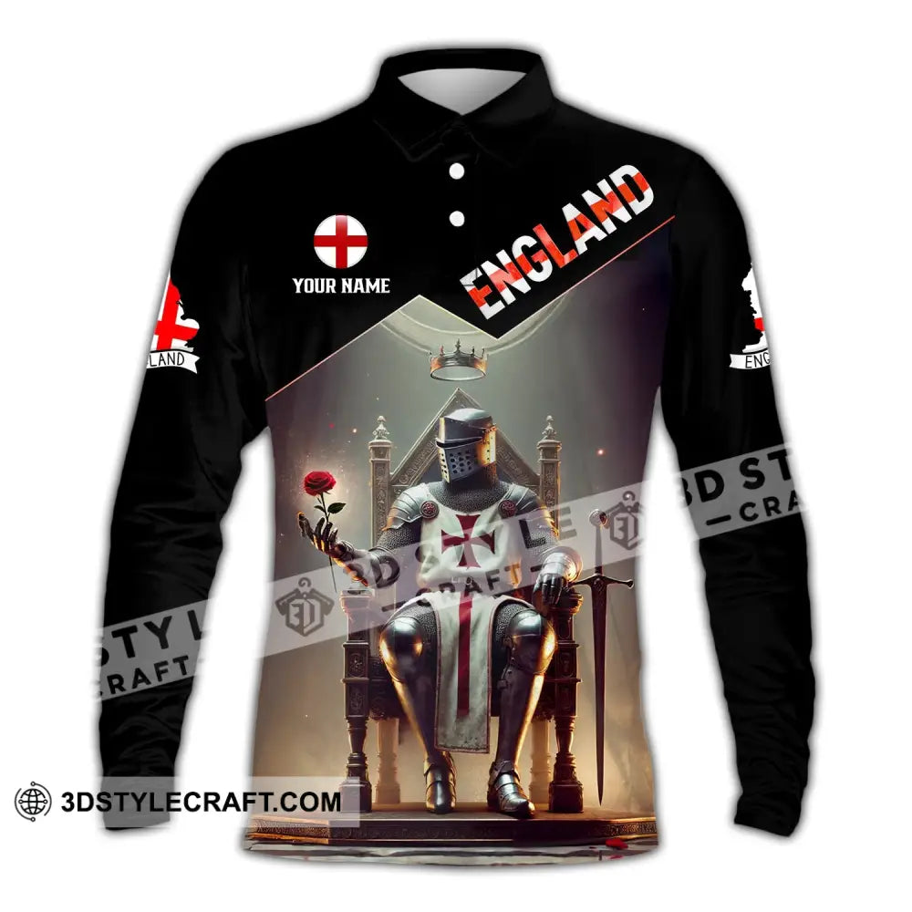 Unisex Shirt - Custom Text England Long Sleeve Polo / S T-Shirt