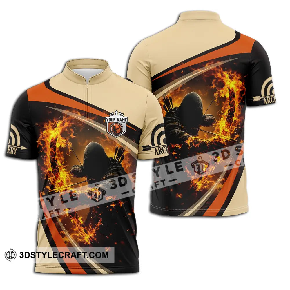 Unisex Shirt - Custom Text Fire Archery Zipper Polo / S T-Shirt