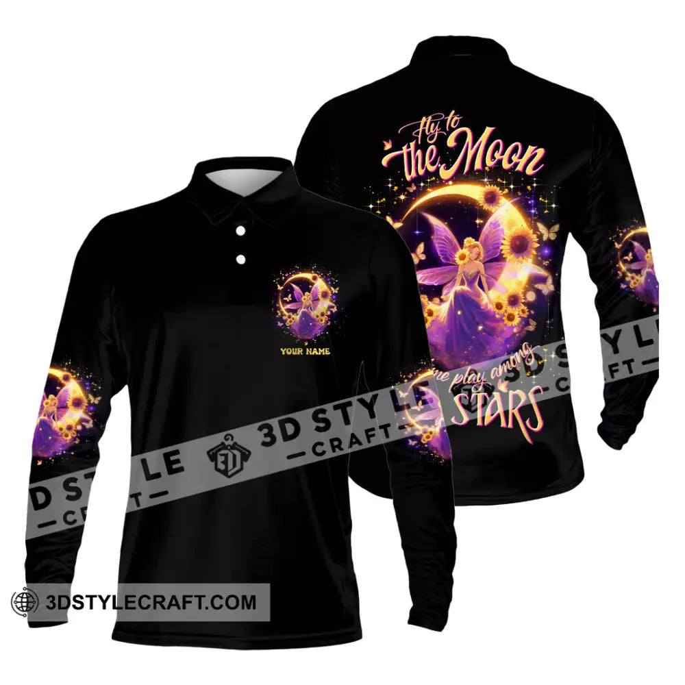Unisex Shirt - Custom Text Shirt Fly To The Moon Let Me Play Among The Stars Hippie Shirt Long Sleeve Polo / S T-shirt