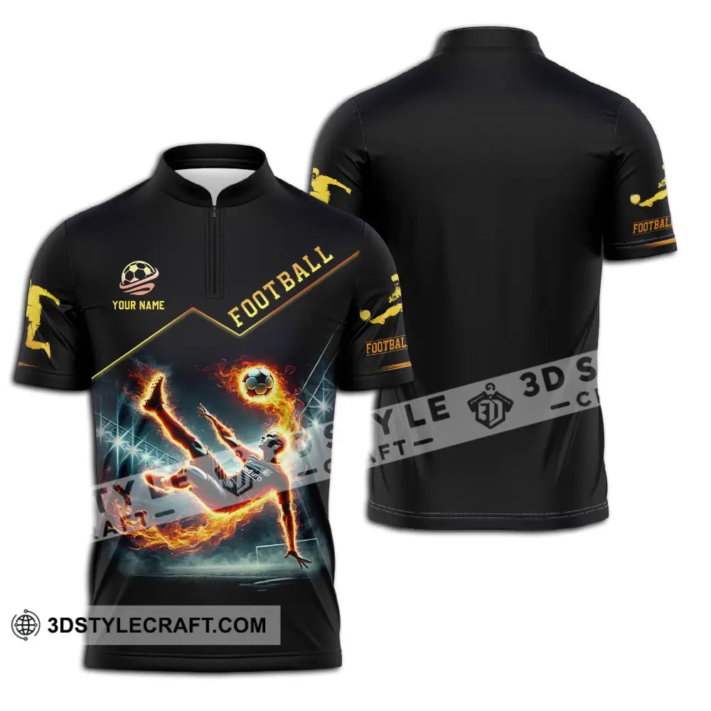 Unisex Shirt - Custom Text Football Fire Man Zipper Polo / S T-Shirt
