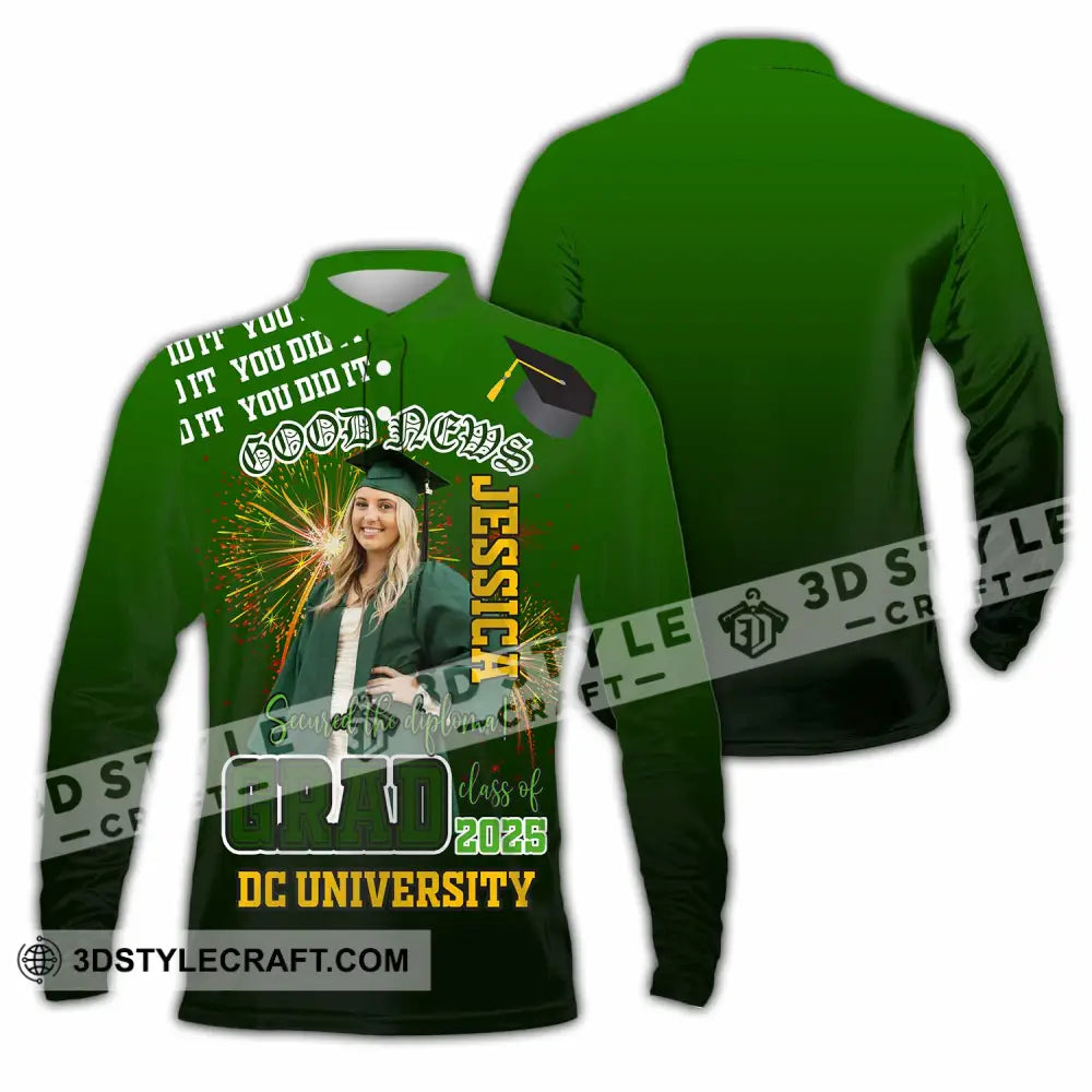 Unisex Shirt - Custom Text Shirt Grad Shirt - Long Sleeve Polo / S - T-shirt