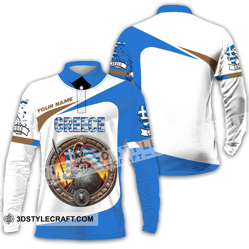 Unisex Shirt - Custom Text Greece Long Sleeve Polo / S T-Shirt