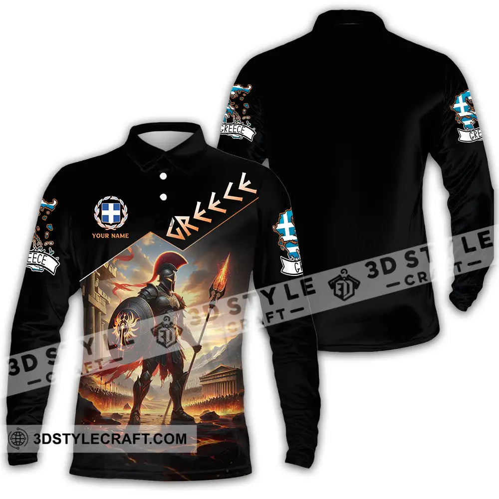 Unisex Shirt - Custom Text Greece Long Sleeve Polo / S T-Shirt