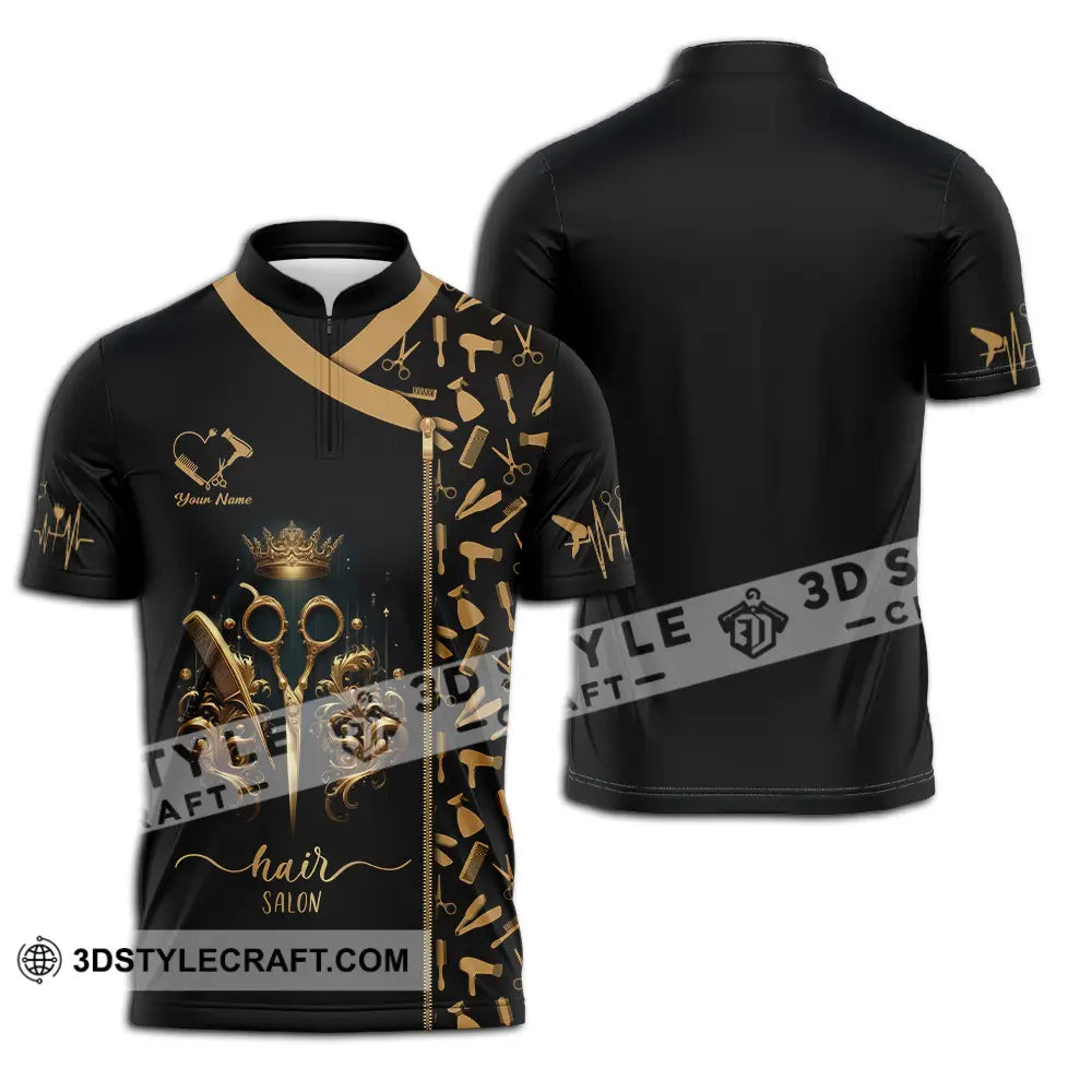 Unisex Shirt - Custom Text Hair Salon Zipper Polo / S T-Shirt