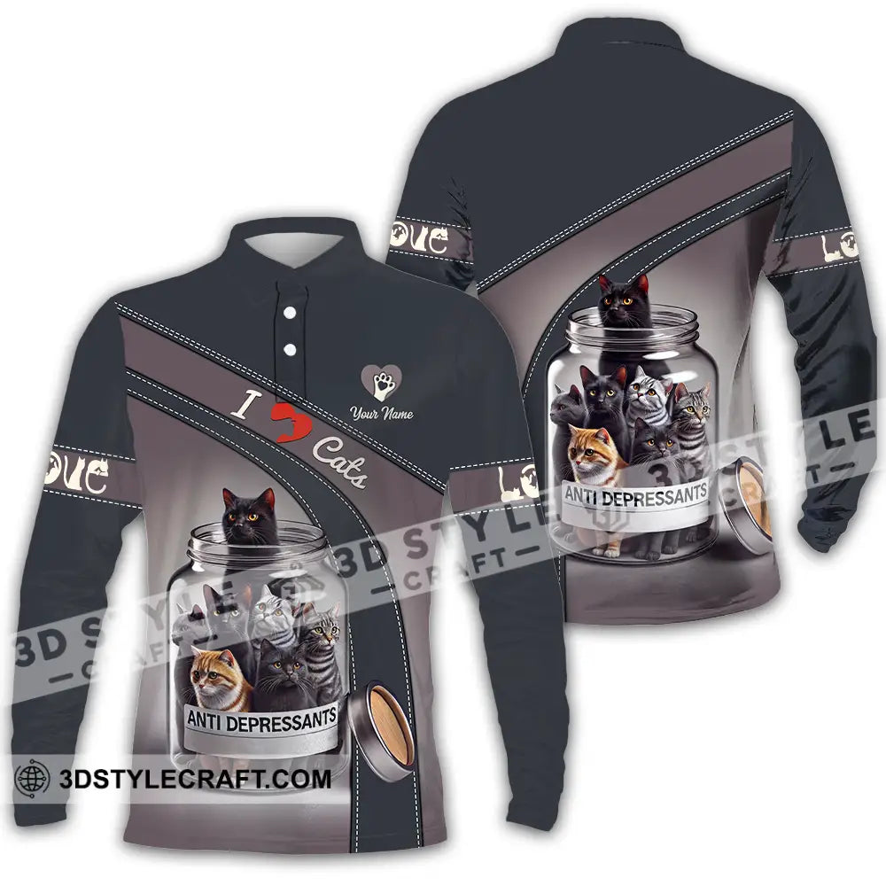 Unisex Shirt - Custom Text Shirt I Love Cat Shirt Long Sleeve Polo / S T-shirt