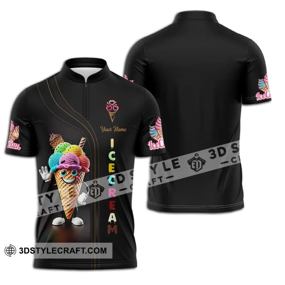 Unisex Shirt - Custom Text Ice Cream Zipper Polo / S T-Shirt