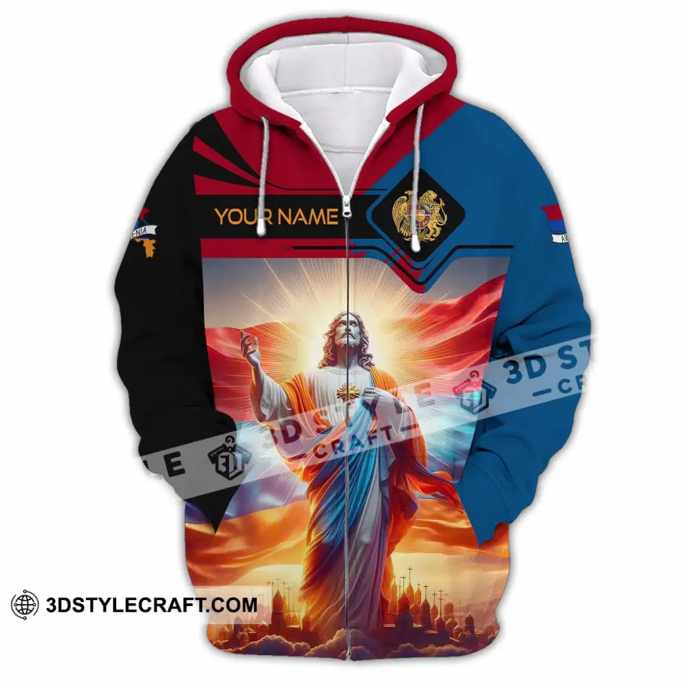 Unisex Shirt - Custom Text Jesus Armenia Zipper Hoodie / S T-Shirt