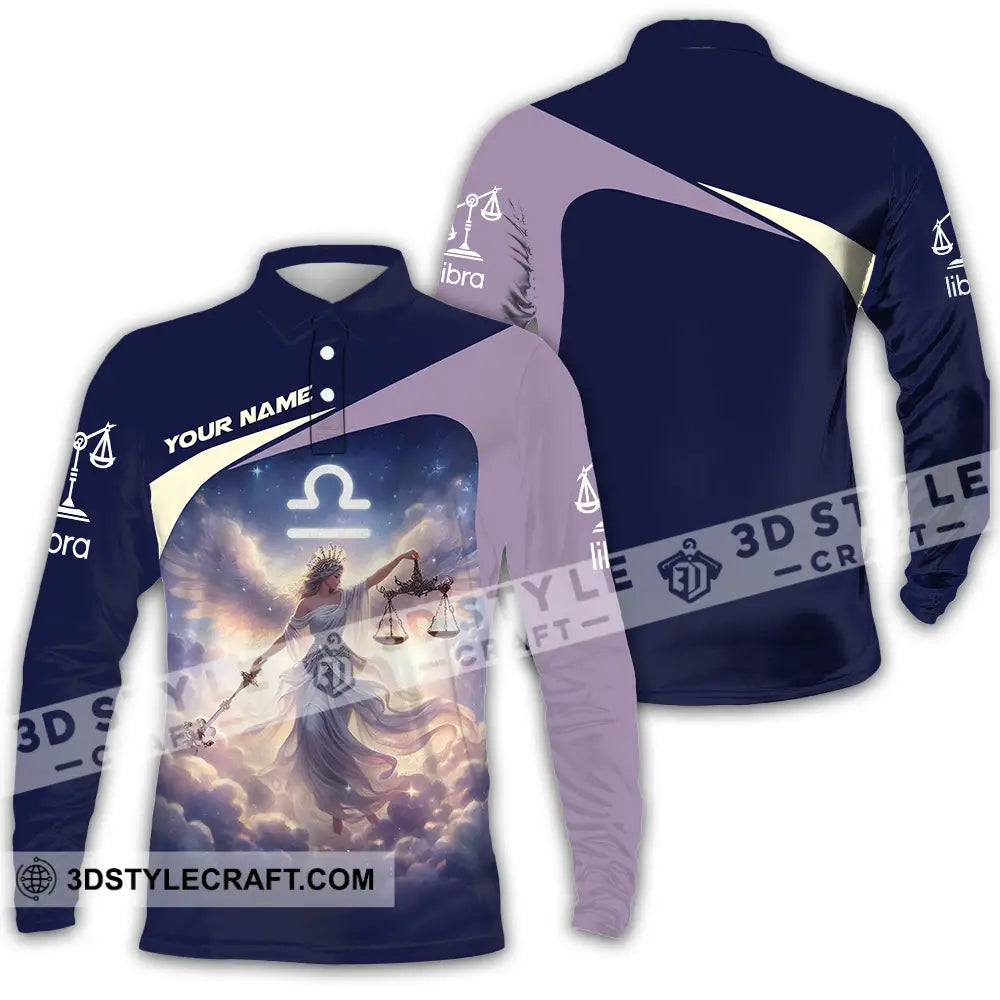 Unisex Shirt - Custom Text Libra Long Sleeve Polo / S T-Shirt