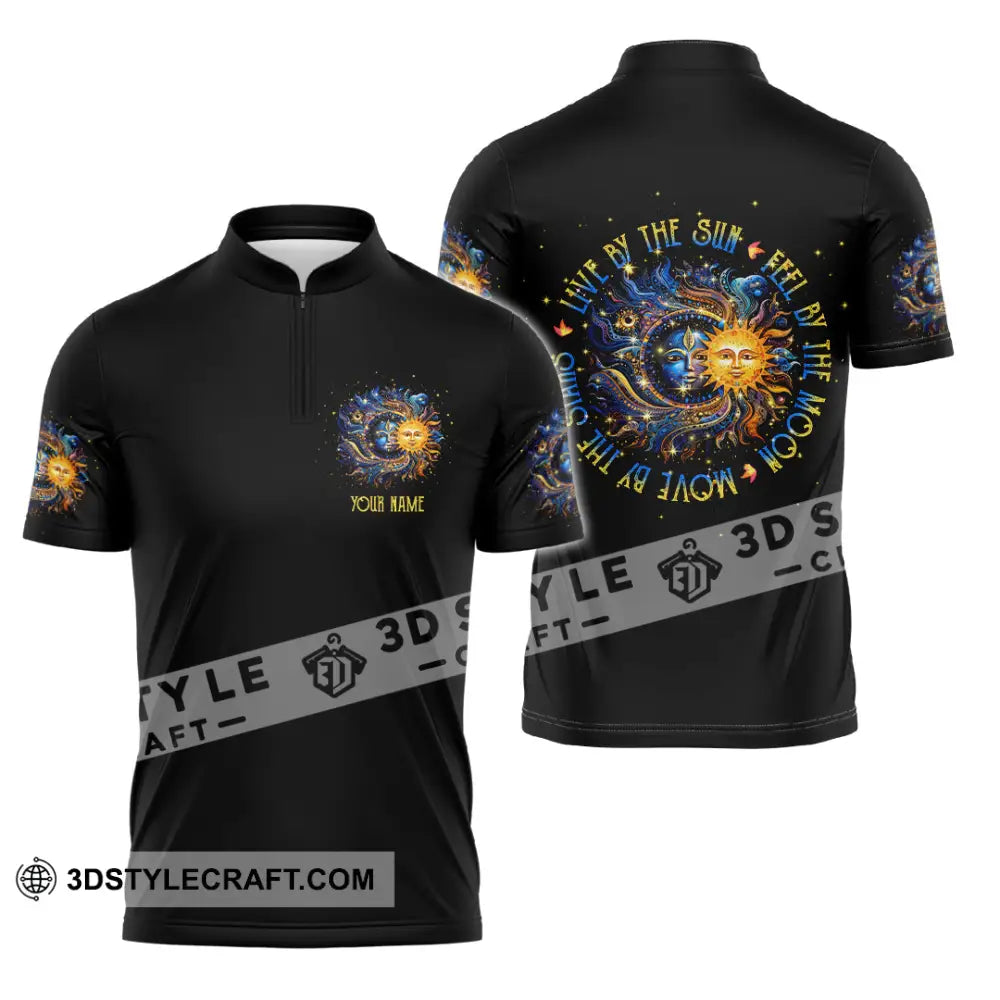 Unisex Shirt - Custom Text Shirt Live By The Sun Hippie Shirt Zipper Polo Shirt / S T-shirt
