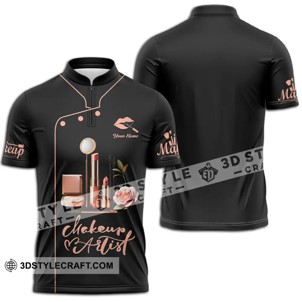 Unisex Shirt - Custom Text Shirt Make Up Artist Shirt Zipper Polo Shirt / S T-shirt