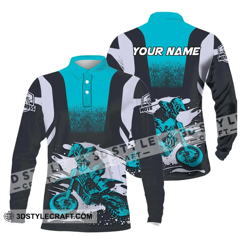 Unisex Shirt - Custom Text Motocross Sport Long Sleeve Polo / S T-Shirt