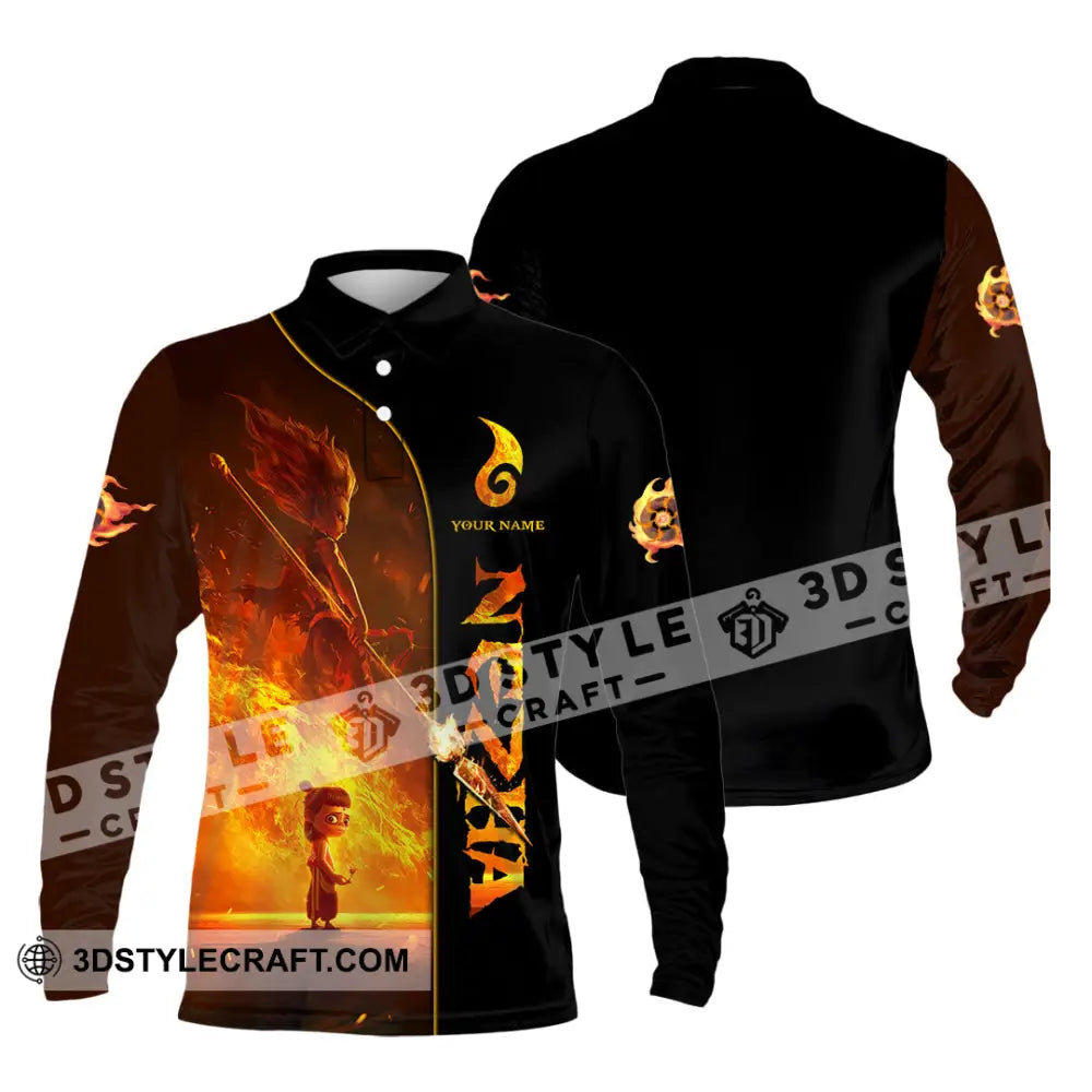 Unisex Shirt - Custom Text Shirt NeZha Shirt Long Sleeve Polo / S T-shirt