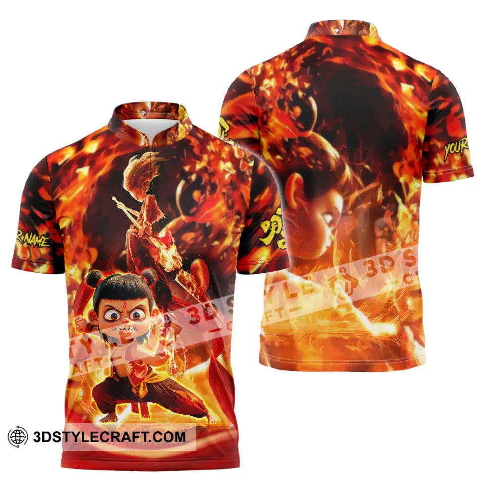 Unisex Shirt - Custom Text Shirt Nezha Shirt Zipper Polo Shirt / S T-shirt