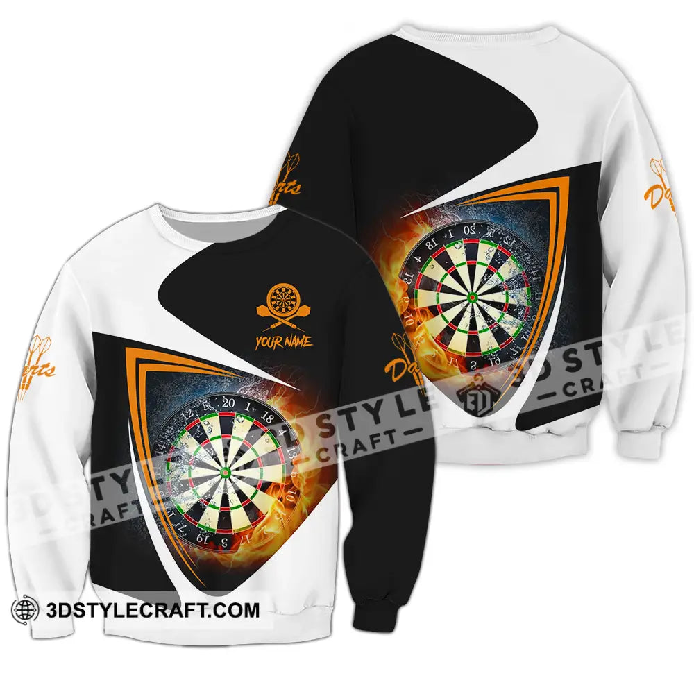 Unisex Shirt - Custom Text Orange Black And White Darts Sport Long Sleeve / S T-Shirt