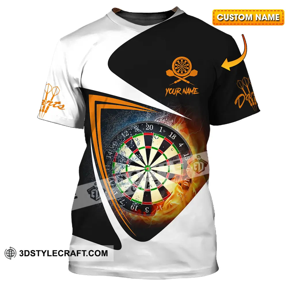 Unisex Shirt - Custom Text Orange Black And White Darts Sport T-Shirt