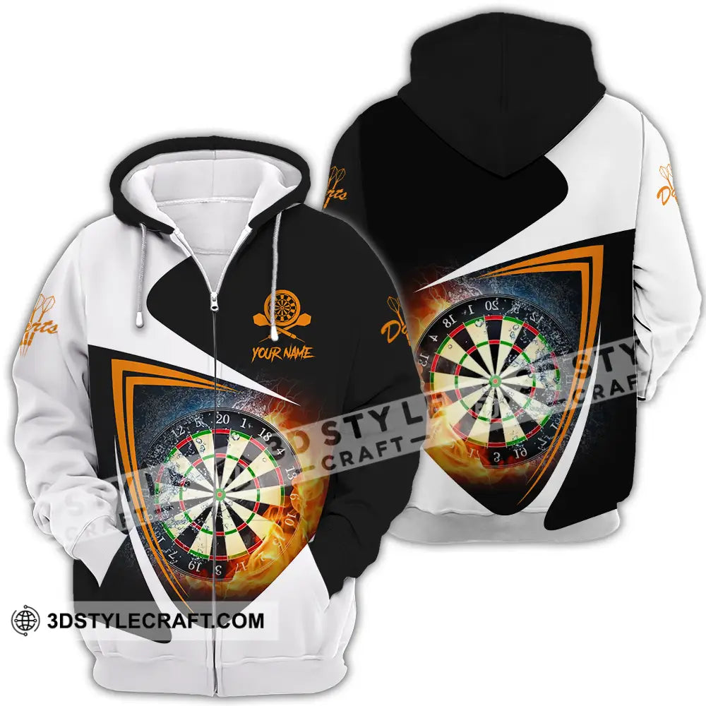 Unisex Shirt - Custom Text Orange Black And White Darts Sport Zipper Hoodie / S T-Shirt