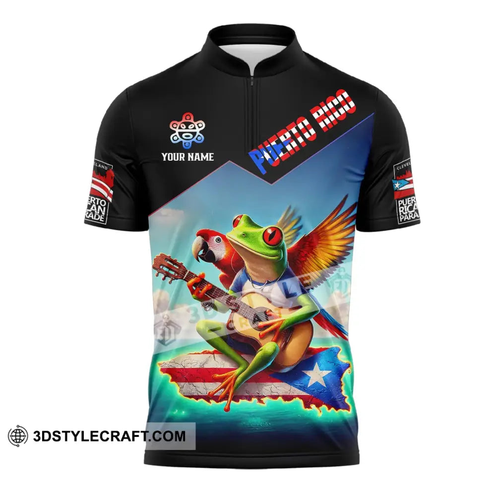 Unisex Shirt - Custom Text Puerto Rico Zipper Polo / S T-Shirt