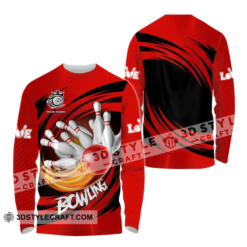 Unisex Shirt - Custom Text Red Ball Bowling Player Sport Long Sleeve / S T-Shirt