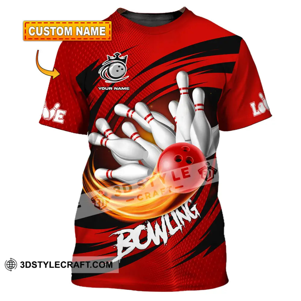 Unisex Shirt - Custom Text Red Ball Bowling Player Sport T-Shirt