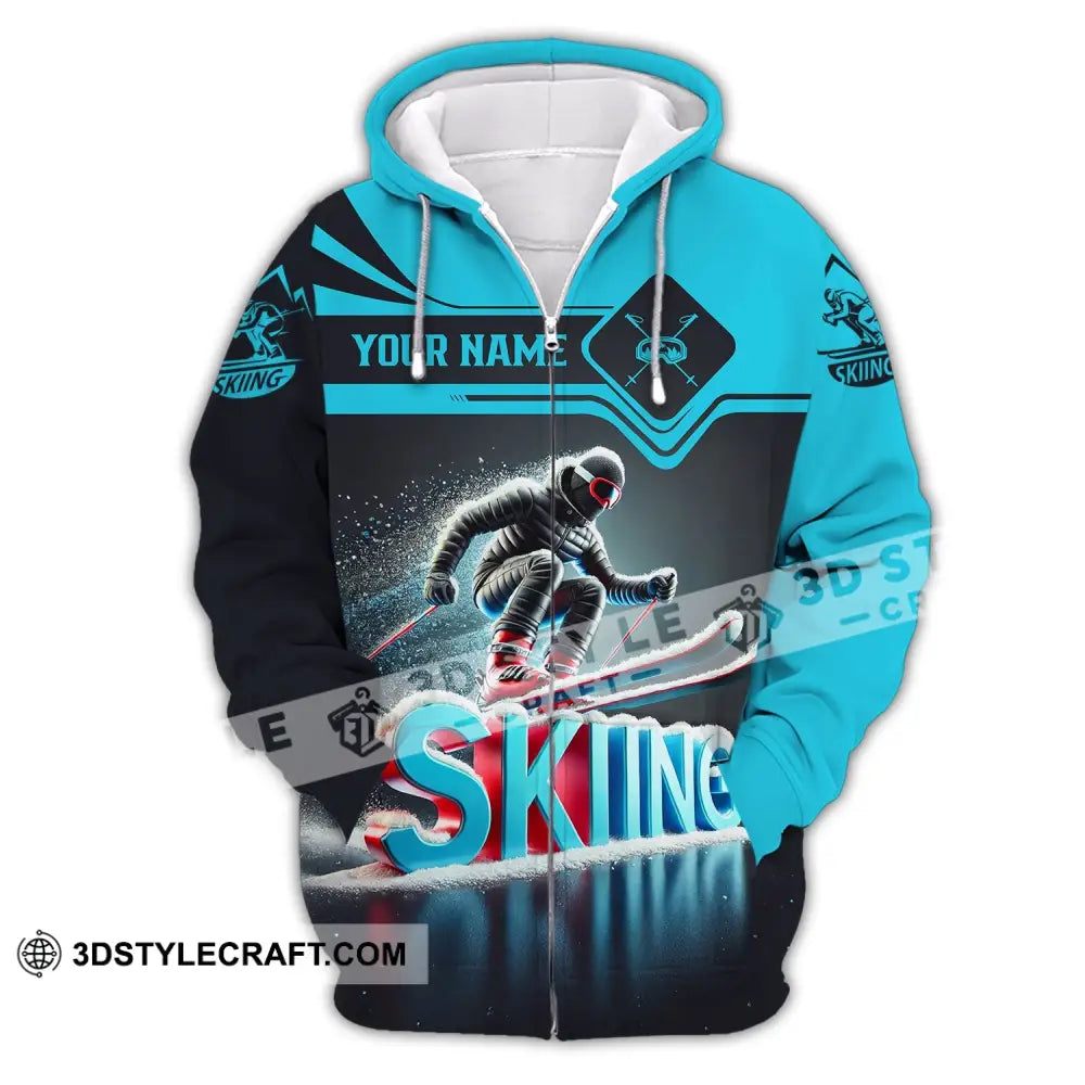 Unisex Shirt - Custom Text Skiing Zipper Hoodie / S T-Shirt