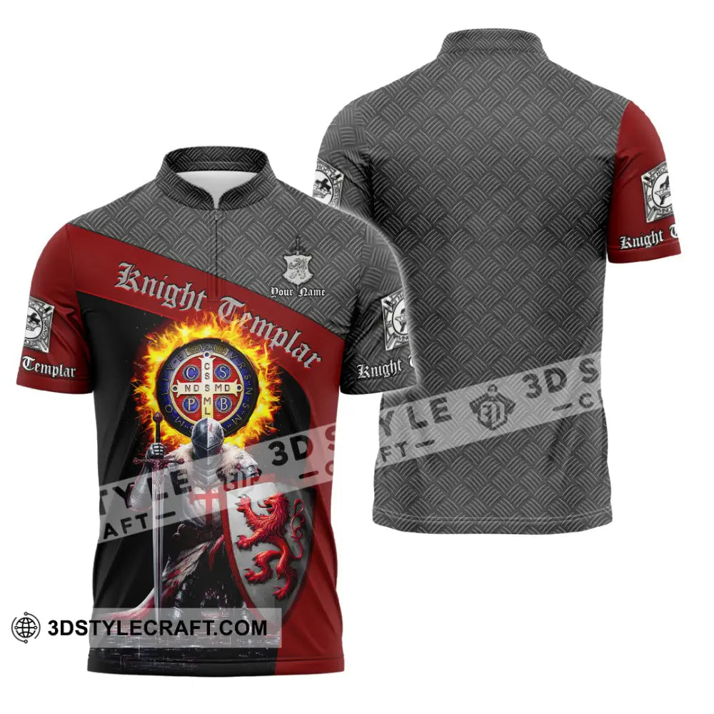 Unisex Shirt - Custom Text Shirt Templar Knight England Shirt Zipper Polo Shirt / S T-shirt
