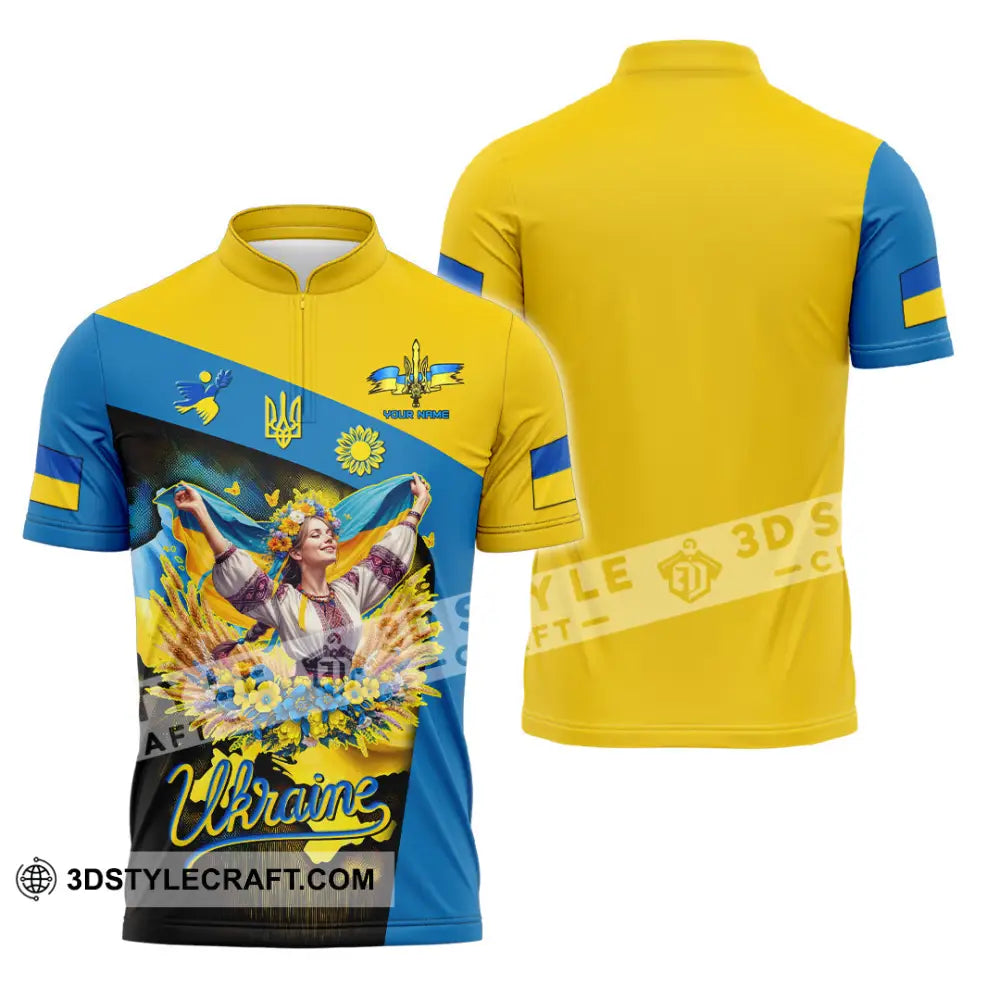 Unisex Shirt - Custom Text Shirt Ukraine Shirt Zipper Polo Shirt / S T-shirt