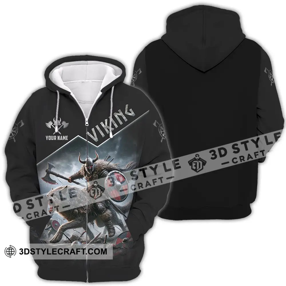 Unisex Shirt - Custom Text Viking Zipper Hoodie / S T-Shirt