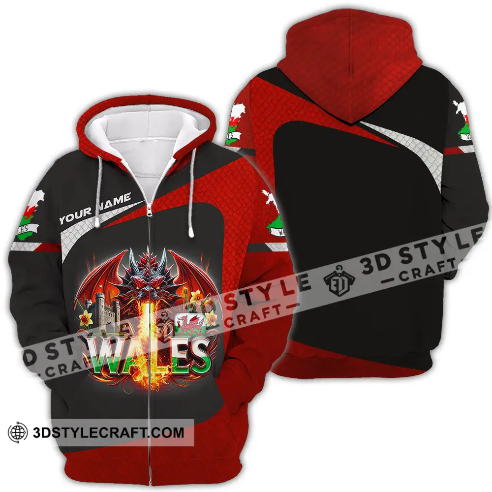 Unisex Shirt - Custom Text Wales Zipper Hoodie / S T-Shirt