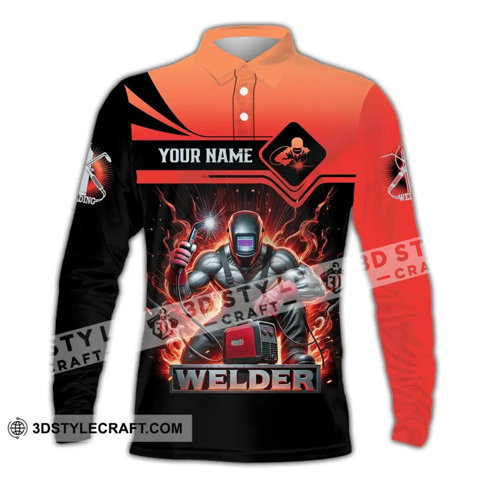 Unisex Shirt - Custom Text Welder Long Sleeve Polo / S T-Shirt