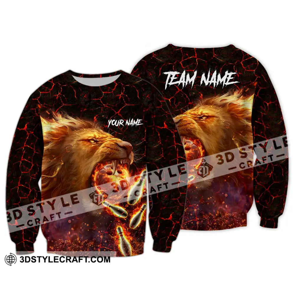 Unisex Shirt - Custom Texts Fire Lion Bowling Sport For Player Long Sleeve / S T-Shirt