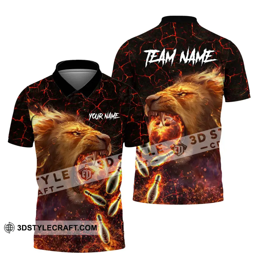 Unisex Shirt - Custom Texts Fire Lion Bowling Sport For Player Polo / S T-Shirt