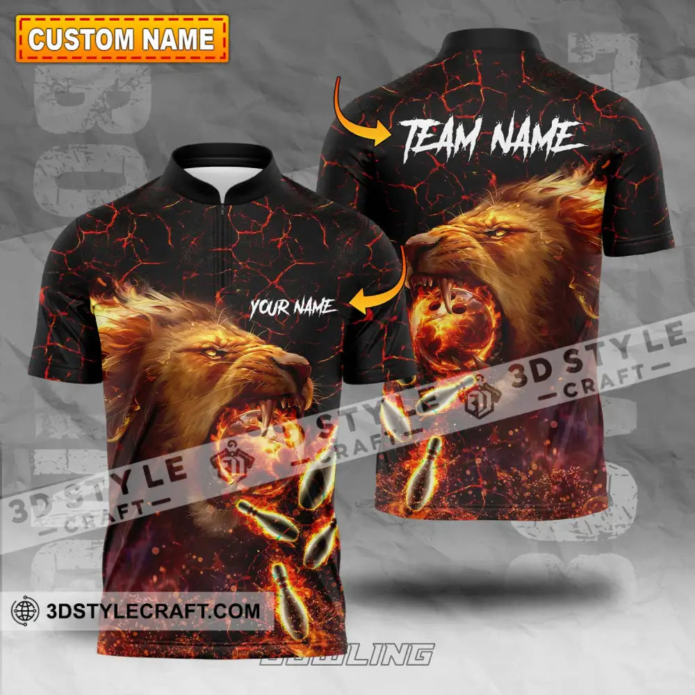 Unisex Shirt - Custom Texts Fire Lion Bowling Sport For Player T-Shirt