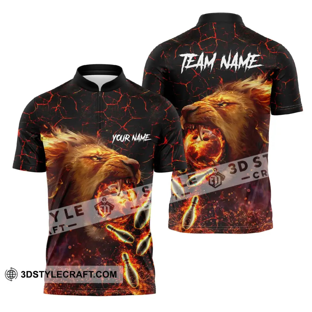 Unisex Shirt - Custom Texts Fire Lion Bowling Sport For Player Zipper Polo / S T-Shirt