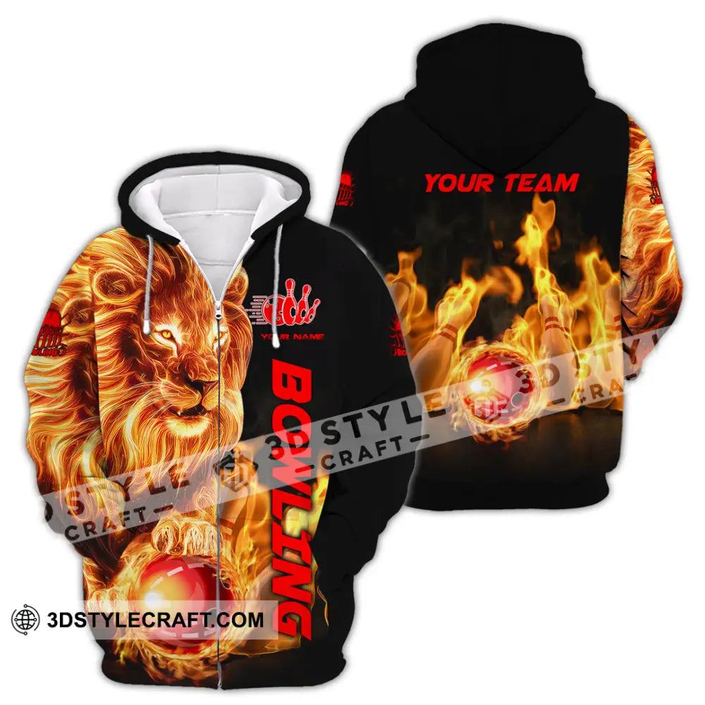 Unisex Shirt - Custom Texts Fire Lion Bowling Sport Zipper Hoodie / S T-Shirt