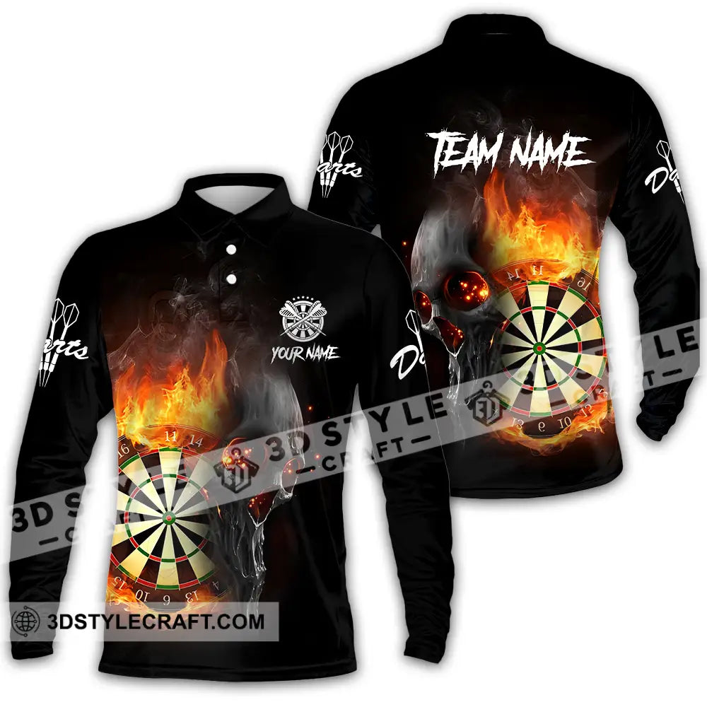 Unisex Shirt - Custom Texts Fire Lion Darts Sport For Player Long Sleeve Polo / S T-Shirt