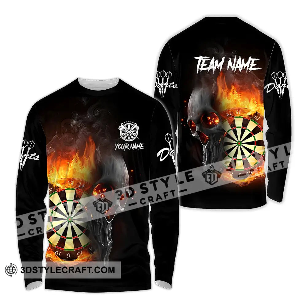 Unisex Shirt - Custom Texts Fire Lion Darts Sport For Player Long Sleeve / S T-Shirt