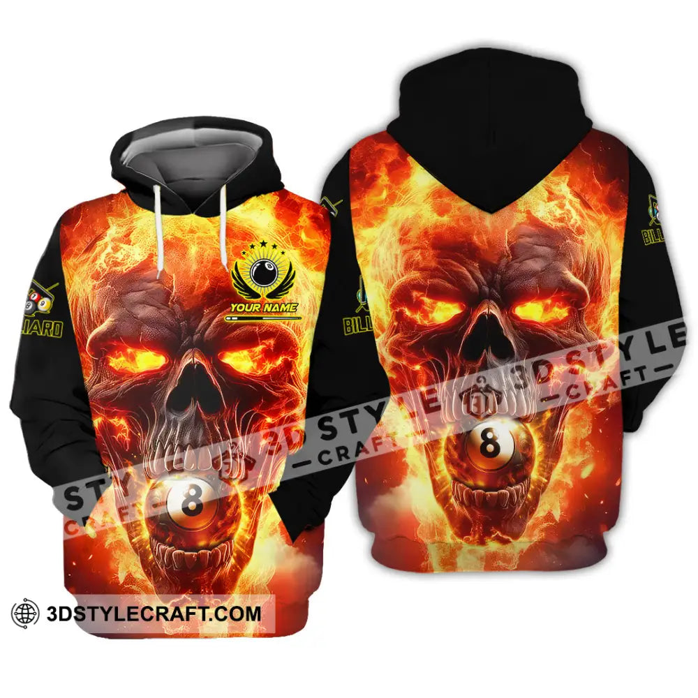 Unisex Shirt - Custom Texts Fire Skull Billiards No8 Sport Hoodie / S T-Shirt