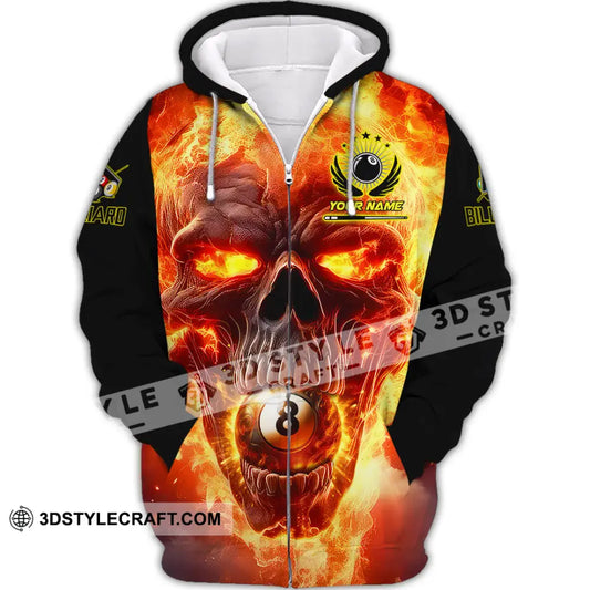 Unisex Shirt - Custom Texts Fire Skull Billiards No8 Sport Zipper Hoodie / S T-Shirt