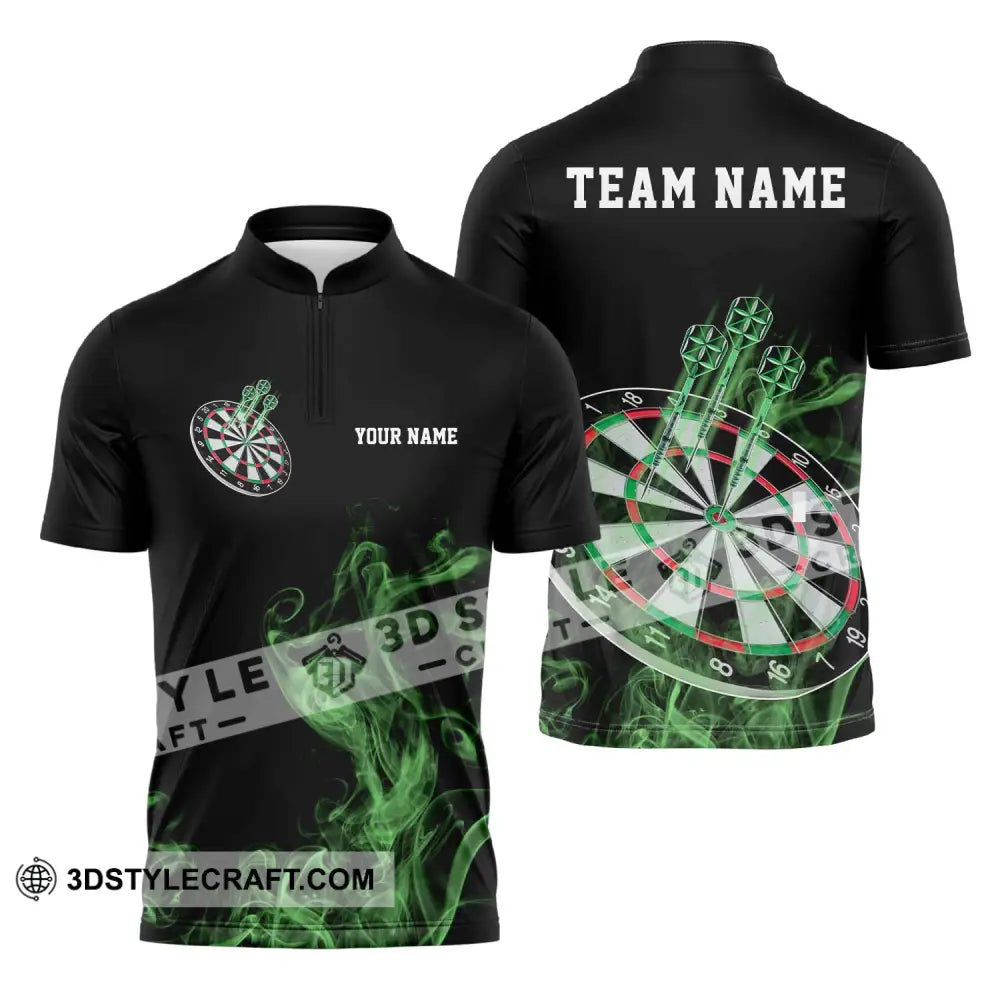 Unisex Shirt - Custom Texts Green Darts Player Sport Zipper Polo / S T-Shirt