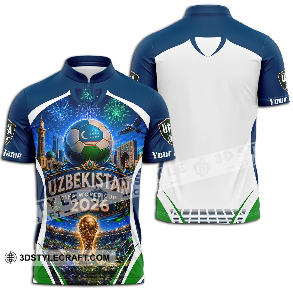 Unisex Shirt - Custom Uzbekistan World Cup 2026 Shirt - Zipper Polo Shirt / S - T-shirt