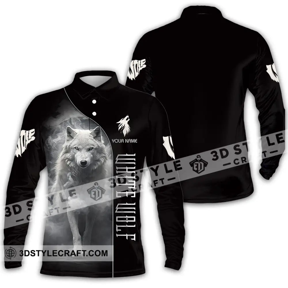 Unisex Shirt - Custom White Wolf 3D Shirt Long Sleeve Polo / S T-shirt