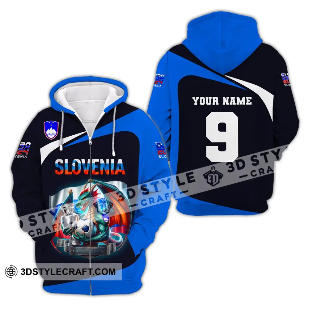 Unisex Shirt Euro 2024 Custom Name And Number Slovenia Football Polo Long Sleeve Zipper Hoodie / S