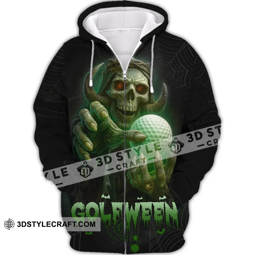 Unisex Shirt - Hello Darkness Skeleton Funny Skull Golf Golfween Halloween Golf Player Shirt Zipper Hoodie / S T-shirt